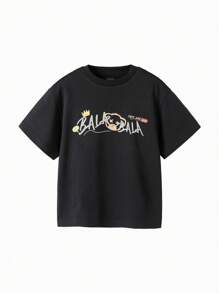 Balabala Tween Boys Base Shirt Children's Short Sleeve T-Shirt Boys' Medium And Large Children's Summer Cool  Casual Top