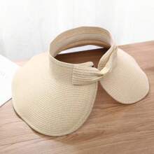 A Foldable Women Solid Color Bowknot Straw Cap, Fashionable And Versatile Sun Hat For Beach And Outdoor Activities With Face & Sun Protection - Sun Hat - View 3