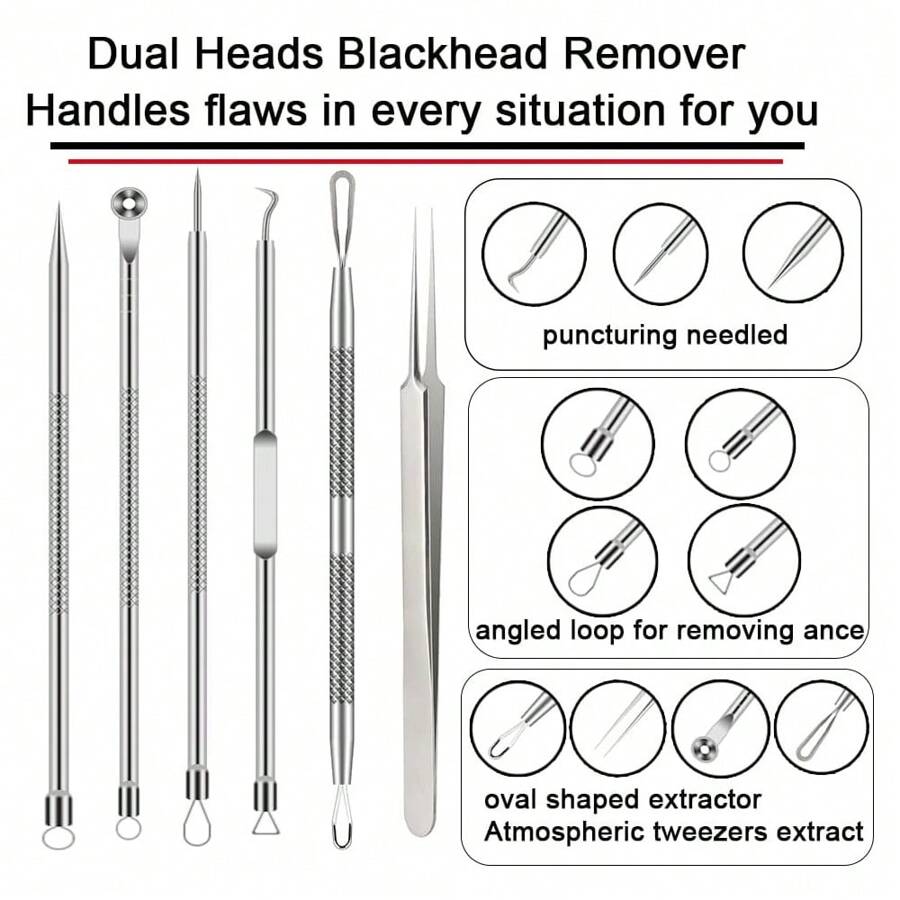 Pimple Popper Tool Kit, 6 Pcs Blackhead Remover Acne Needle Tools Set