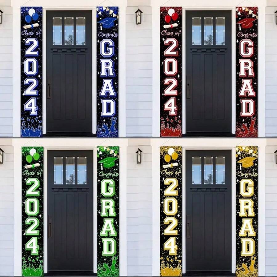 1 pieza Decoración para fiesta de graduación: banderín de felicitaciones Azul y Blanca para fiesta de graduación de universidad y escuela secundaria 2024 - Azul - Ver 1