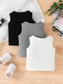 Baby Boy 3pcs/Set Summer Casual Sleeveless Round Neck Tank Top, Inner Or Outer Wear