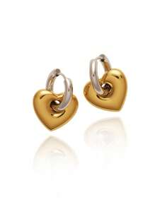 Pendientes con forma de corazón de acero inoxidable, a prueba de agua, en color oro vintage y plata, ideales para uso diario, San Valentín, mamá, madre, Día de la Madre, regalo