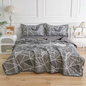 1pc Printed Summer Thin Quilt, Modern And Simple Design, Suitable For Bedroom And Guest Room All Seasons