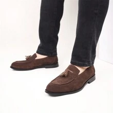 Herren Sommer Lässig Loafer Schuhe mit Fransen, Slip-On im britischen Stil, Wildleder Mokassins, Business Penny Loafer, modisch vielseitige Wildleder Leder Loafer für Herren, geeignet für Meetings und Bankette