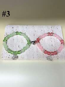 2Pcs Fashionable Bead Bracelets With Lotus &Crown Pendant ,Best Friend Bff Matching Bracelets For Couples Women Men
