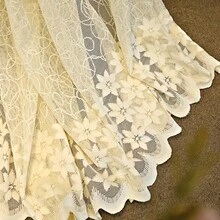 2pcs Romantic American Country Style Jacquard Sheer Curtains, Suitable For Living Room, Bedroom Or Office Home Decor - Beige - View 7