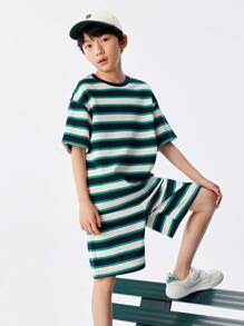 Balabala Set Copii Vară Băieți Mâneci scurte Medii și Mari Set Două Piese Bloc de culoare Dună Casual Moda Frumos