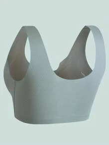 前扣、无缝、带前扣的无钢圈文胸、透气、简约、轻盈、动感、性感文胸，可提升和塑形，内衣 - 綠色 - 查看 2