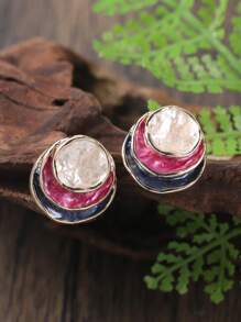 1 Par de brincos de argola redondos, Multicamadas e coloridos de liga de zinco esmaltados, elegantes e minimalistas, criativos e originais, adequados para uso diário de mulheres, banquetes, festas e presentes de madrinhas.