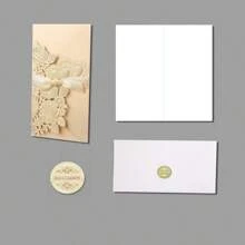 Chinese Style Vertical Ribbon Wedding Invitation Card With Creative Gold Foil Hollow-Out Design, 1pc - Gold - View 8