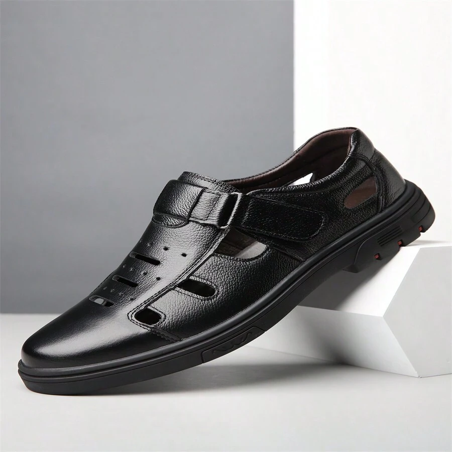 Spring/Summer 2024 Men Middle-Aged And Elderly Fashionable British Style Non-Slip Thick-Soled Soft Sandals Beach Shoes - Black - View 1