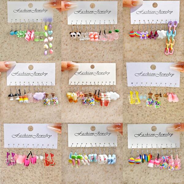 10pcs European And American Style Cross-Border Fashion Acrylic Earrings Set, Versatile, Personalized, Fresh And Sweet Ear Jewelry For Women