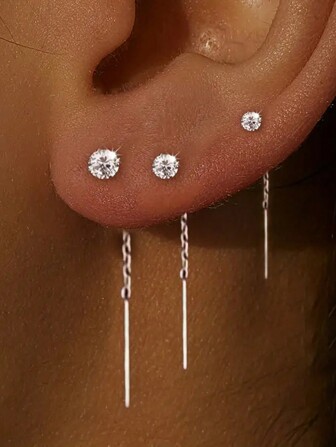 3pcs 925 Sterling Silver Tassel Earrings, Classic Teardrop Earrings For Women, 18K Gold Plated, Suitable As Gift For Mom, Bridal Jewelry, Exquisite Jewelry, Holiday Gift