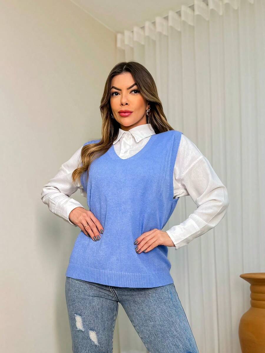 Women Knit Tops - 藍色 - 查看 1