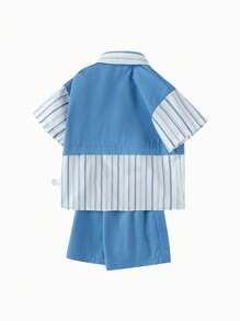 Balabala Conjunto infantil para meninos, manga curta, duas peças, terno 2024, novo verão, bloco de cores, costura, estilo de trabalho