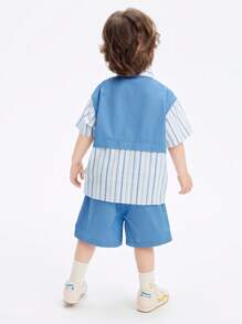 Balabala Conjunto infantil para meninos, manga curta, duas peças, terno 2024, novo verão, bloco de cores, costura, estilo de trabalho