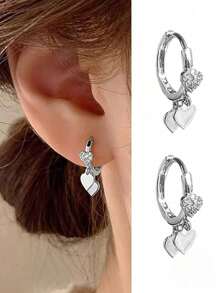 1對優雅溫柔S925純銀電鍍14K金戀愛耳環，適用於女性禮物珠寶配件