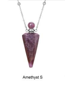 1pc Gold Color Stainless Steel Natural Stone Cone Perfume Bottle Necklace For Women Men Healing Black Obsdian Clear Quartz White Crystal Rose Quartz Pendant Reiki Essentials Oil Diffuser Vial Necklace H119