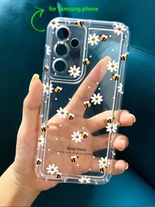 Flower Phone Case Summer Floral Flowers & Honey Bee Print Clear Case Compatible With Iphone11/12/13/14/15/15pro/15 Plus/15 Promax/7plus/8plus/X/Xs Max/Xr/11pro/12pro/13pro/14pro/12mini/13mini/11promax/12promax/13promax/14promax/14plus/6/6s/6plus/7/8/Se&Compatible With Samsung Galaxy Galaxy/A54/A14/A12/A13/A15/A32/A33/A24/A52S/S20/S21/S22/S23/S24/S23Plus/S24ultra Waterproof Shockproof Anti-Fall Scratch Resistant - Clear - View 4