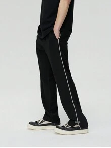 1pc Boys & Teens Casual Straight Leg Pants With Side Stripe Decor, Outdoor & Running Pockets, Spring/Autumn - Black - View 5