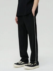 1pc Boys & Teens Casual Straight Leg Pants With Side Stripe Decor, Outdoor & Running Pockets, Spring/Autumn - Black - View 2