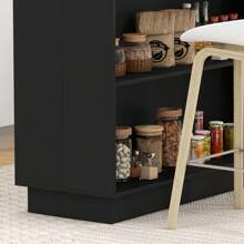 HOMCOM Isla de Cocina con 2 Estantes Abiertos y 2 Armarios con Puertas, Mueble de Cocina de MDF, 105x60x82 cm, Color Roble y Negro