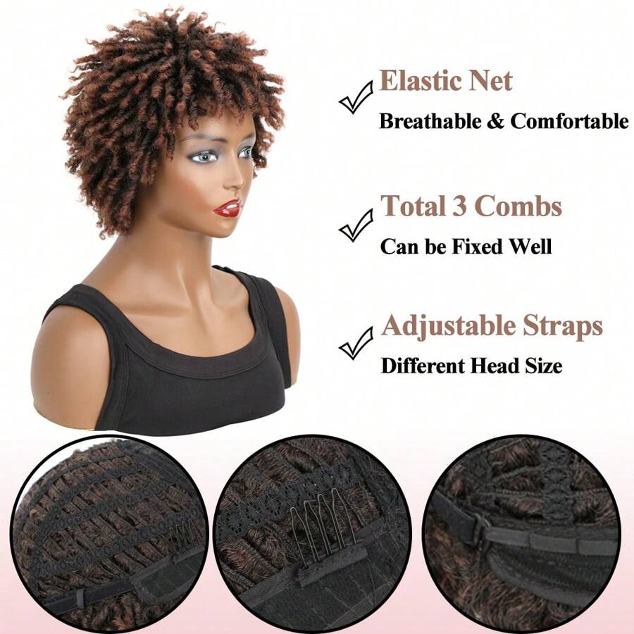 Short Dreadlock Wig Synthetic Short Dreads Wig Afro Curly Faux Locs