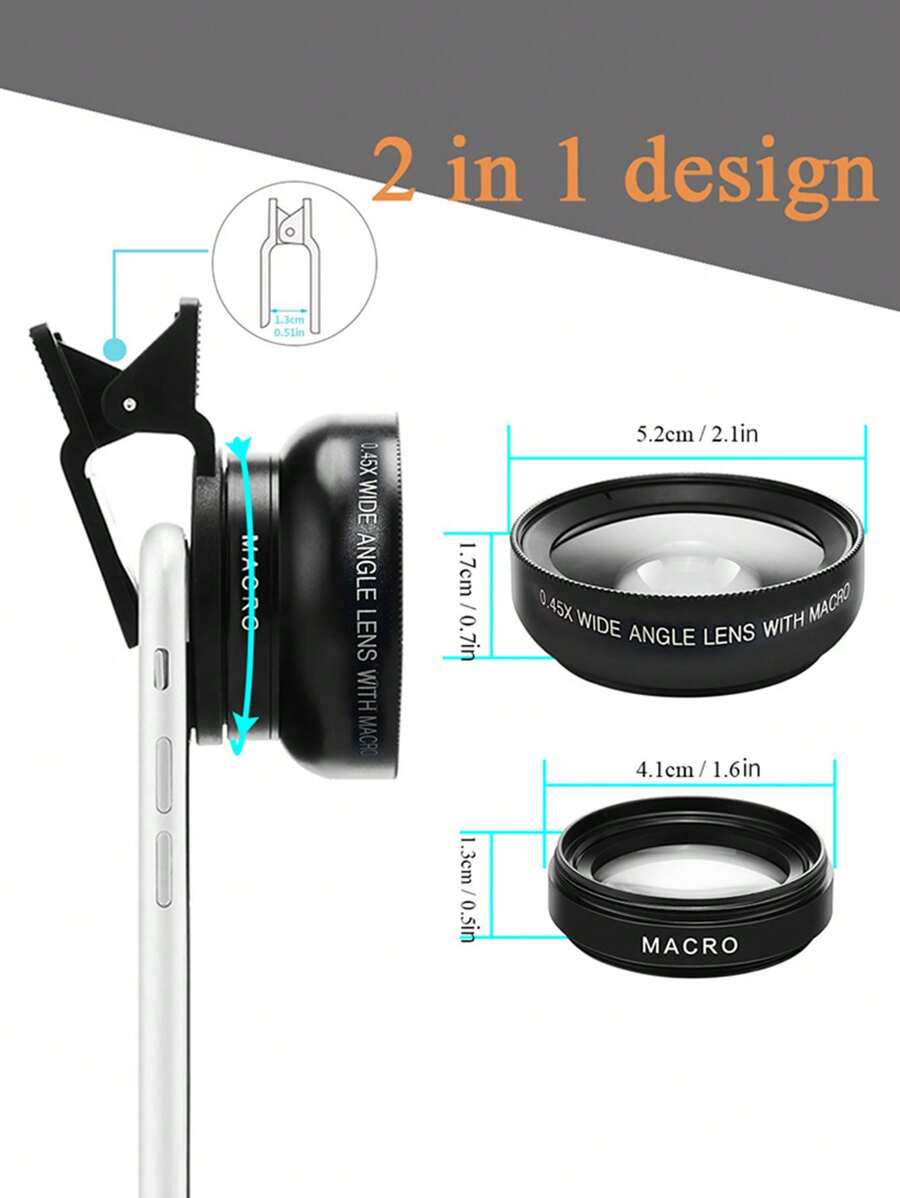 Universal 2In1 ClipOn Phone Camera Lens Kit With Super Wide Angle