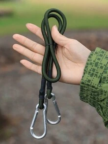 1pc Outdoor Elastic Rope Mountain Climbing Hook Multifunctional Camping Portable Bungee Cord Buckle Tent Accessories: Tent Rope, Ground Nail, Wind Rope Tensioner - Army Green - View 4