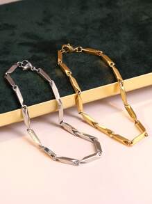 1 件时尚不锈钢钻石形链式手链，个性化男士珠宝 - 菱形 - 查看 3