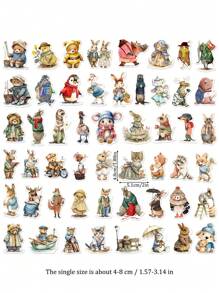 50 vellen vintage dierengraffitistickers, niet-repetitieve stickers voor reisbagage, geïsoleerde beker, telefoonhoesje, notitieboekje