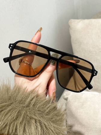 Unisex Fashion Business Glasses, European American Aviator Double Bridge Fashionable Glasses For Summer Beach Vacation,Outdoor,Travel