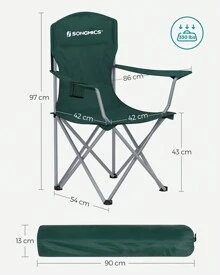 SONGMICS Silla de Camping, Juego de 2 Sillas de Exterior, Respaldo Alto, Apoyabrazos, Bolsillo para Tazas, Portátil, Plegable, Carga de 330 lbs, Acampada, Jardín, Pesca, Terraza, Negro - Verde - Ver 6