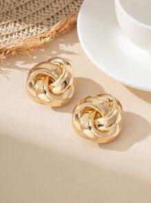 1pair Fashionable Simple Asymmetrical Geometric Twisted Knot Clip Earrings For Women, Holiday Mother Day Gift - Gold - View 2