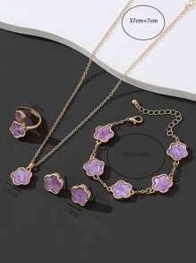1 pieza Brazalete de trébol con suerte dulce, 1 pieza Anillo, 1 pieza de Aretes, 1 pieza Conjunto de Collar de San Valentín