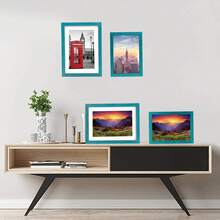 1入組5*7寸或4*6寸淚滴色相框，投影式相框適用於桌面擺設或牆面掛置，帶有或不帶有墊板的木製相框，非常適合家居裝飾 - 水鴨藍 - 查看 8