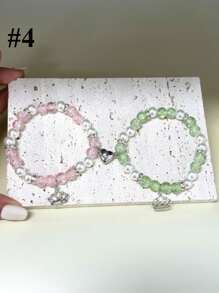 2Pcs Fashionable Bead Bracelets With Lotus &Crown Pendant ,Best Friend Bff Matching Bracelets For Couples Women Men