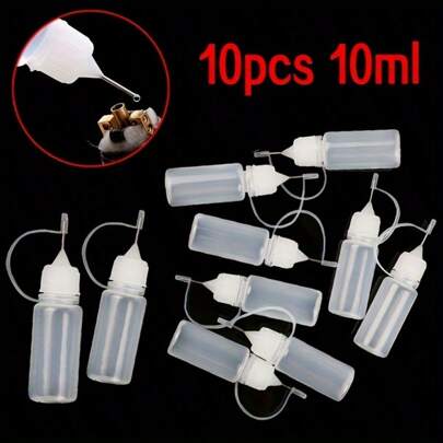 10pcs 10ml Craft Tool Empty Plastic Bottle Glue Applicator Needle Tip Squeeze  Extrusion Bottle  Suitable For DIY Quilting Process Of Paint Paper Glue Ink Liquid Storage Bottle