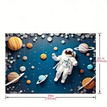 1 pieza de tela de fondo de dibujos animados con astronauta, con temática cósmica de planeta misterioso astronauta de la vía láctea como fondo de banner, adorno de fotografía tipo cabina de fotos para escenas de habitaciones del hogar. Tamaño del producto: 100 cm/39 pulgadas * 150 cm/59 pulgadas. - Multicolor - Ver 7