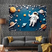 1 pieza de tela de fondo de dibujos animados con astronauta, con temática cósmica de planeta misterioso astronauta de la vía láctea como fondo de banner, adorno de fotografía tipo cabina de fotos para escenas de habitaciones del hogar. Tamaño del producto: 100 cm/39 pulgadas * 150 cm/59 pulgadas. - Multicolor - Ver 3