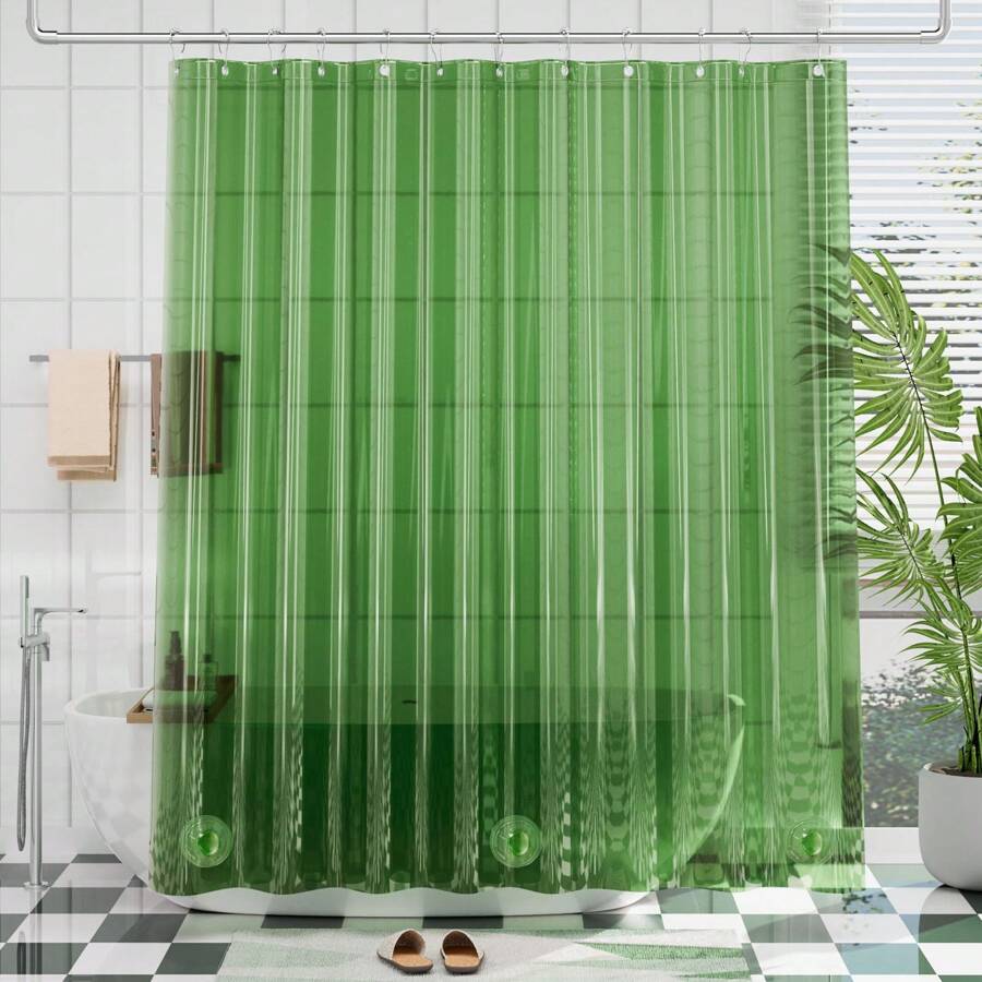 AmazerBath Plastic Shower Curtain Liner Premium PEVA Shower Curtain Heavy Duty 8G, Weighted Shower Curtains For Bathroom Accessories With 3 Big Stones And 12 Rustproof Grommets - Dark Green - View 1