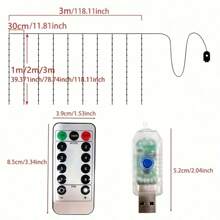 300Led 窗帘灯，8 种模式派对窗户仙女灯带遥控器，USB 插入式串吊灯适用于卧室婚礼派对户外室内墙壁装饰、圣诞节 - 冷白 - 查看 3