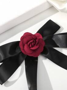 Flower & Bow Decor French Clip Elegant Valentine's Day Valentines - Black - View 4