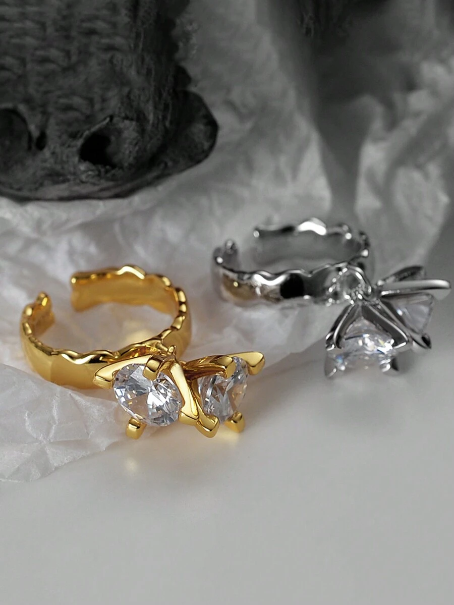 華麗S925純銀珠寶單品 可調節雙立方氧化鋯戒指，適用於女士派對佩戴 - Adjustable Ring - 查看 1
