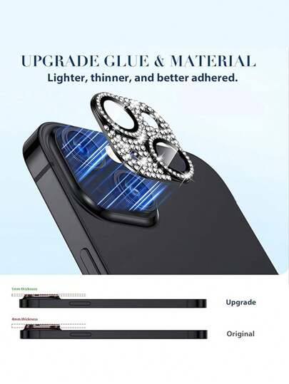 1 Set Glitter Shiny Rhinestone Metal Ring Tempered Glass Back Camera Screen Protector Lens Cover Compatible With IPhone Gift For Birthday, Family, Friends Sparkling Crystal, Lens Protector, Phone Accessories