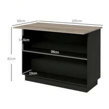 HOMCOM Isla de Cocina con 2 Estantes Abiertos y 2 Armarios con Puertas, Mueble de Cocina de MDF, 105x60x82 cm, Color Roble y Negro