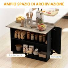 HOMCOM Isla de Cocina con 2 Estantes Abiertos y 2 Armarios con Puertas, Mueble de Cocina de MDF, 105x60x82 cm, Color Roble y Negro