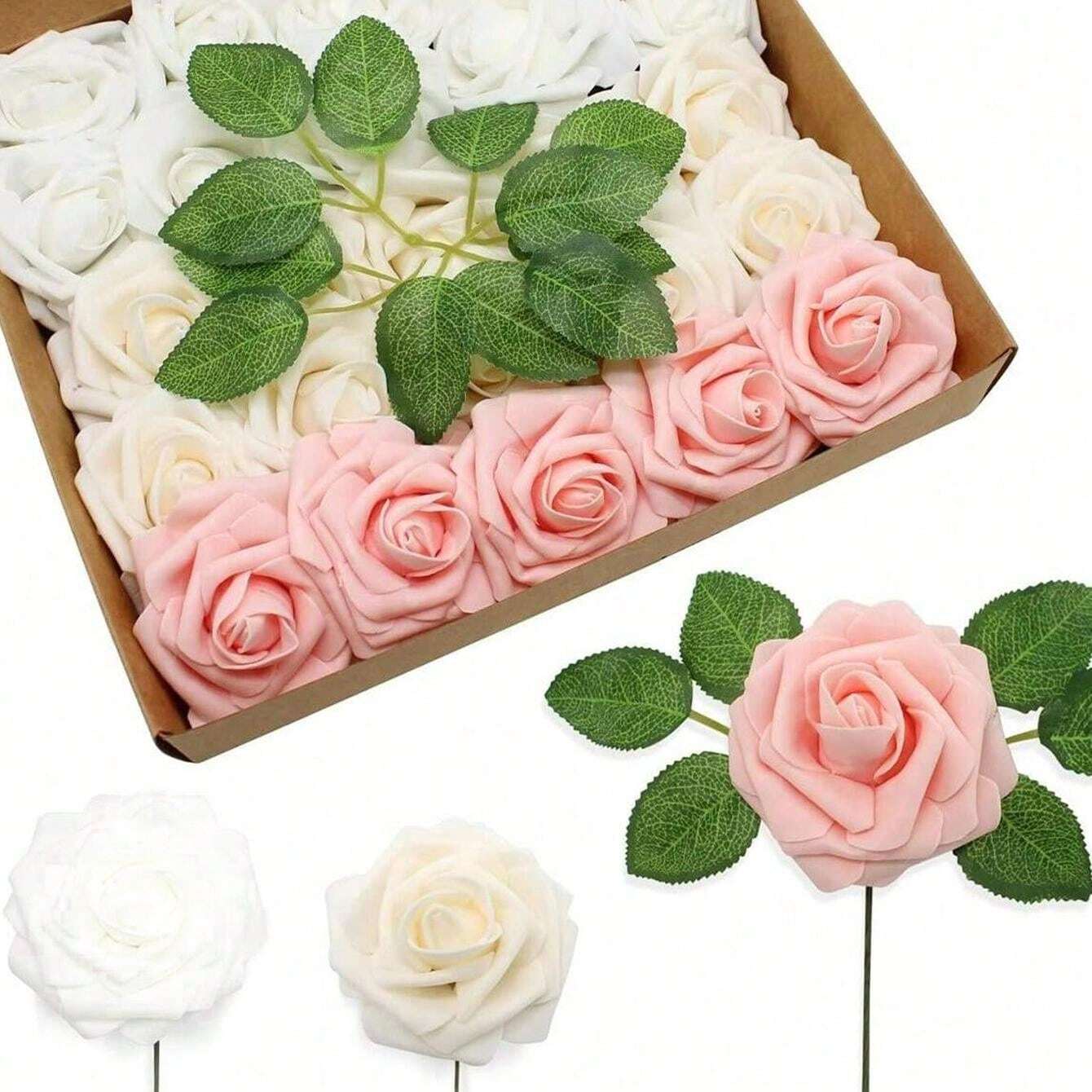 Artificial Flowers 7/12/17/22/27/32pcs Real Looking Ivory Foam Fake