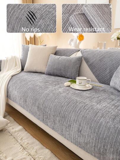 1pc All-Season Sofa Cushion Cover, Modern Minimalist Sofa Throw Blanket, Non-Slip Solid Color Luxury Sofa Protector Fit For 1/2/3/4 Seat Sofa, Dust-Proof And Washable, Pet-Friendly, Adjustable For Corner Sofa, Suitable For Bedroom, Office, Living Room, L-Shaped Sofa