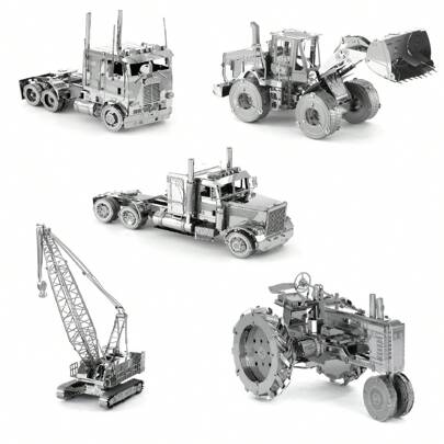 Modelo de Montagem Metálica 3D, Quebra-cabeça de Fivela de Aço Inoxidável DIY, Modelo de Veículo de Construção, Sem Necessidade de Cola, Presente de Natal, Ornamento Decorativo, Carregadeira, Guindaste, Caminhão Basculante, Trator, Caminhão Semirreboque